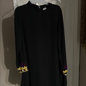 Black tunic top with Colorful Embroidered Cuffs